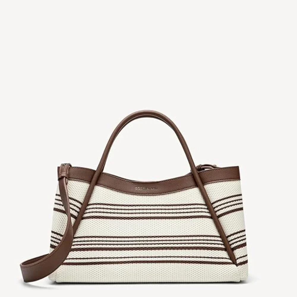 Women’s Knit Shoulder Bag Adjustable Strap & Top Handle Striped Tote Handbag NWT - Picture 3 of 8